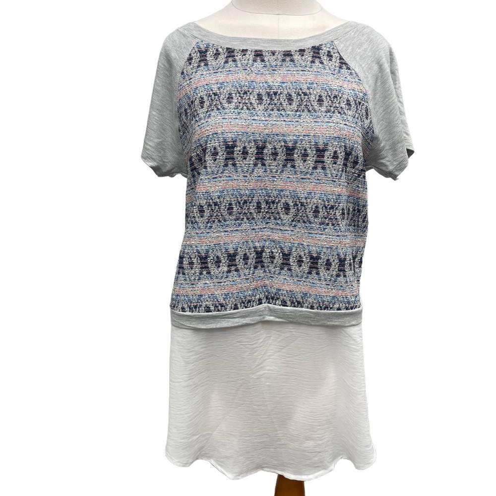NWT Dolan Lrft Coast 35951045 Gray Print Sheer Tunic Short Sleeve Dress Medium